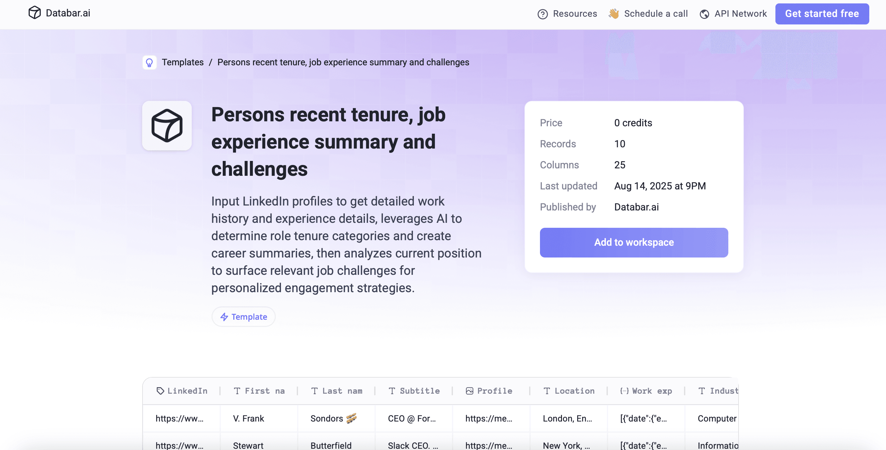 Persons recent tenure tempalte