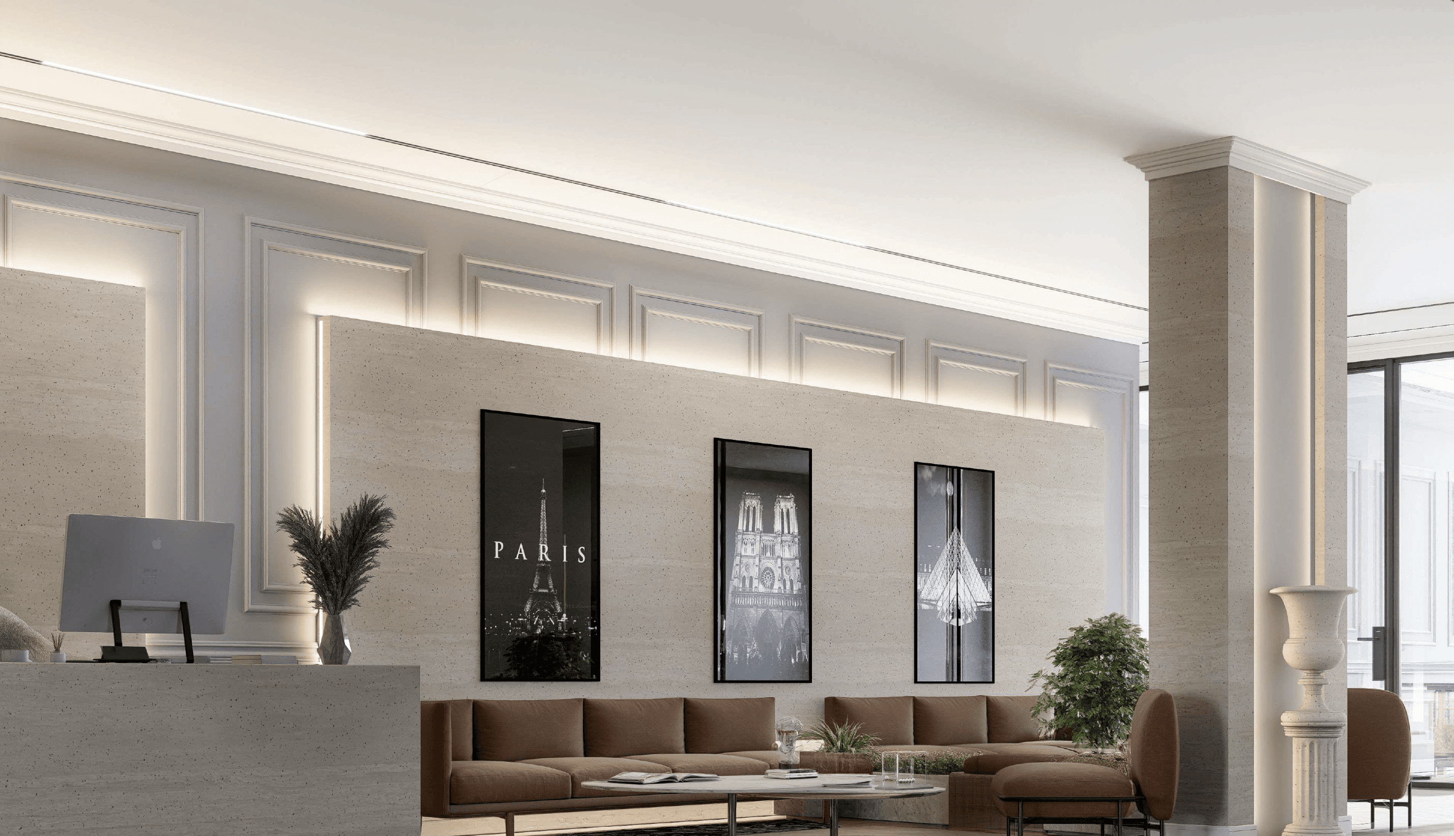 Stylish reception with premium design at Oh My Desk coworking Dubai Design District