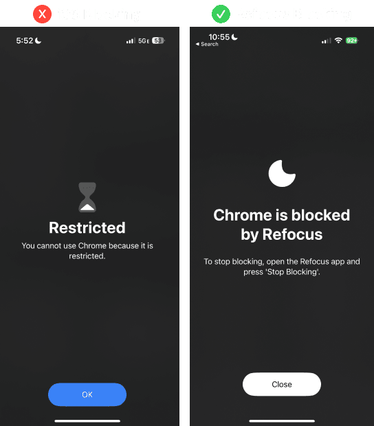 If you see the left side, Refocus is not blocking your app!