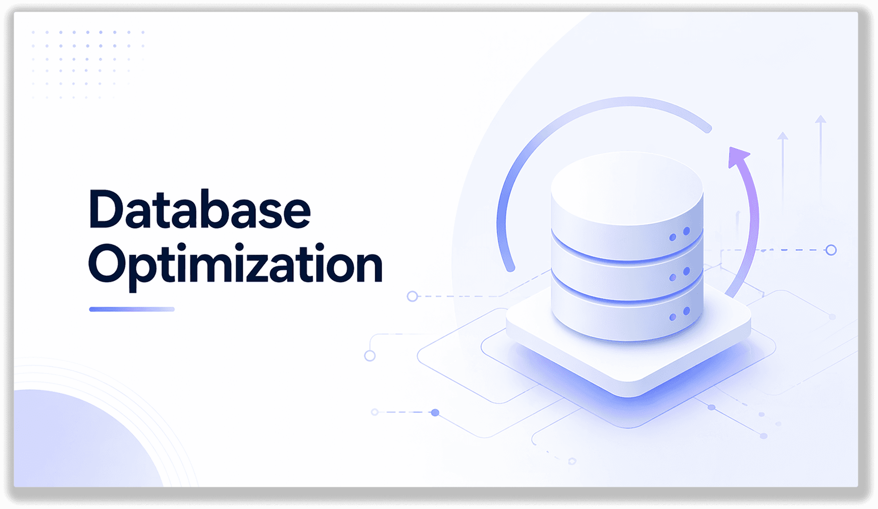 Database optimization concept illustration showing performance improvement, query optimization, indexing, and scalable data systems