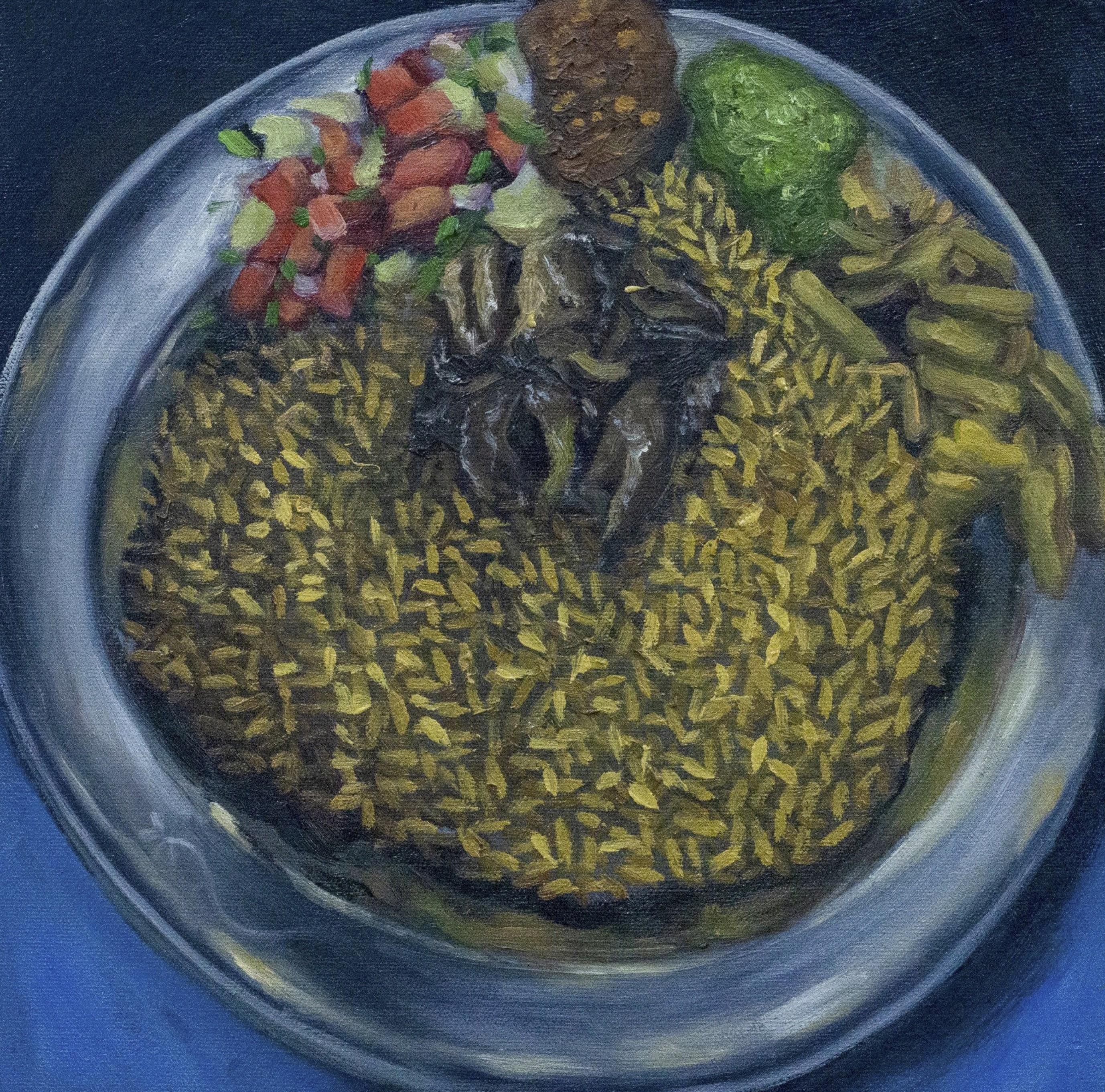 herd of sheep on road painting