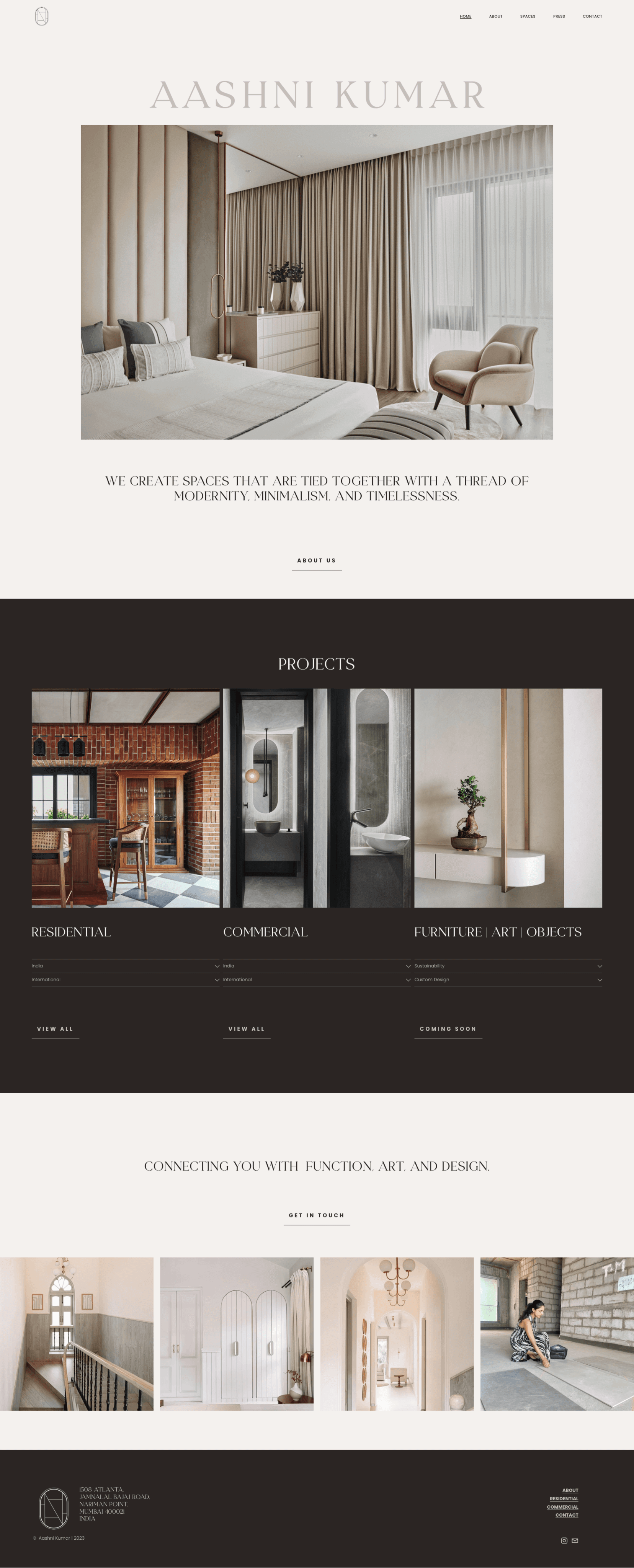 Full page long screenshot of the Aashni Kumar website