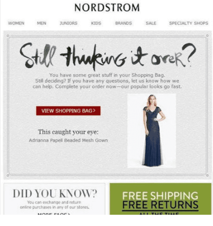 Cart abandonment final email Nordstrom