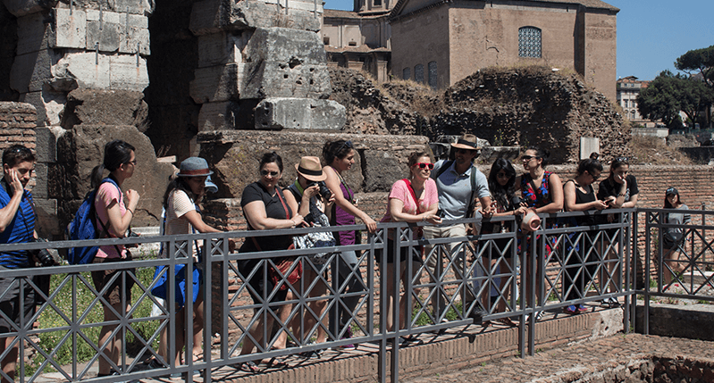 group having a tour at ruins