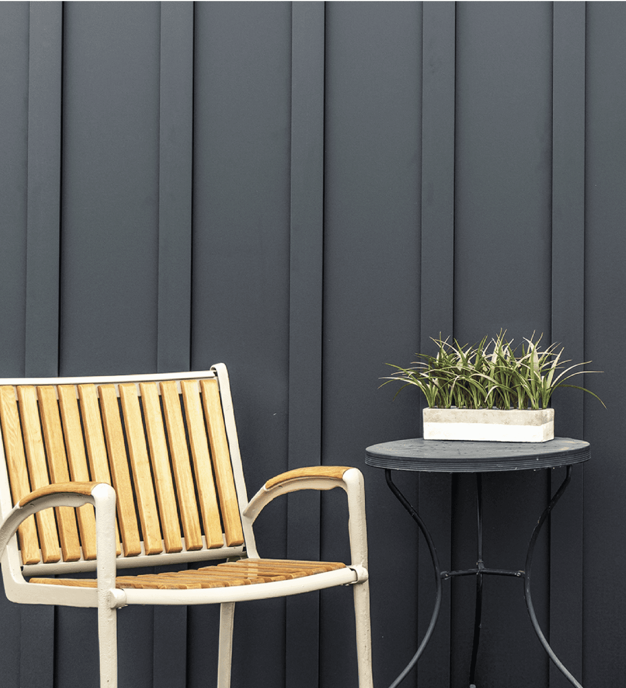 Board and batten steel siding closeup