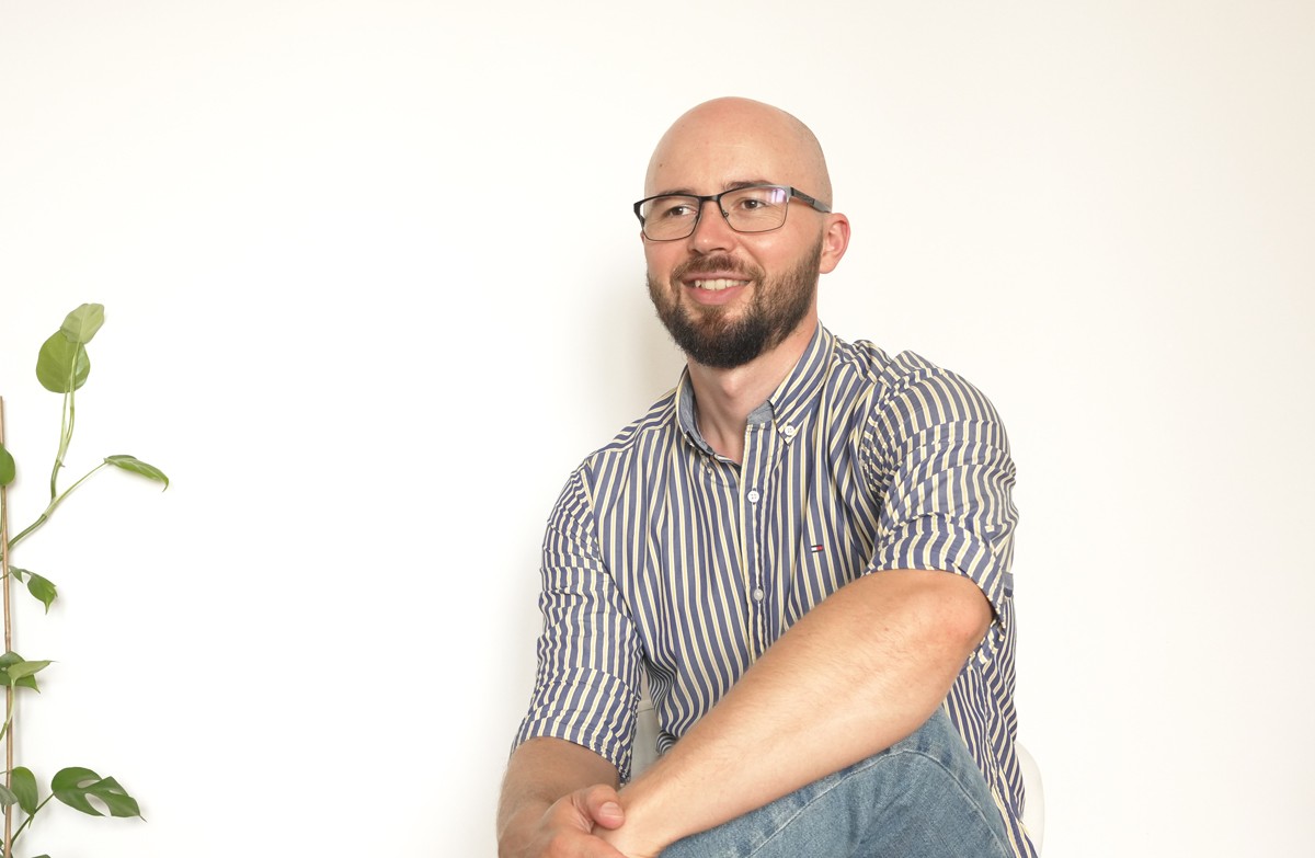 Three people collaborating in an office