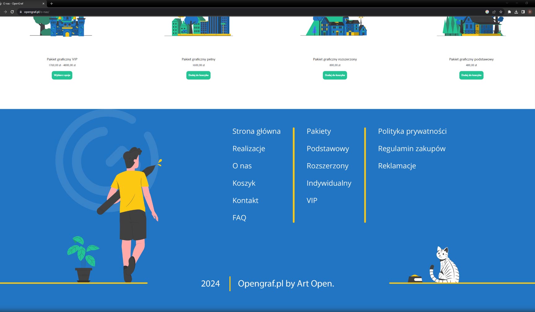 Projekt stopki strony internetowej (Footer Design) z nawigacją i spójną identyfikacją wizualną marki OpenGraf.