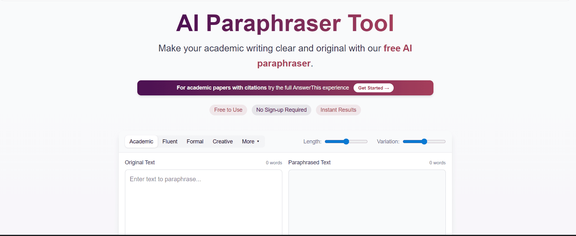 AnswerThis AI Paraphraser interface