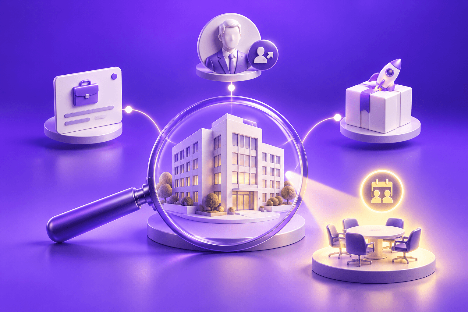 Conceptual purple and white illustration for B2B Buying Signals: The Triggers That Actually Predict a Meeting
