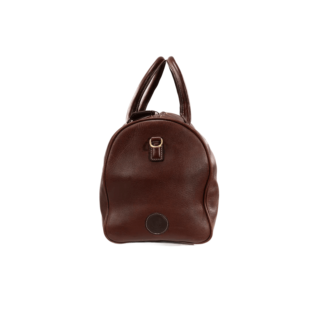 Brown leather handbag on a white background
