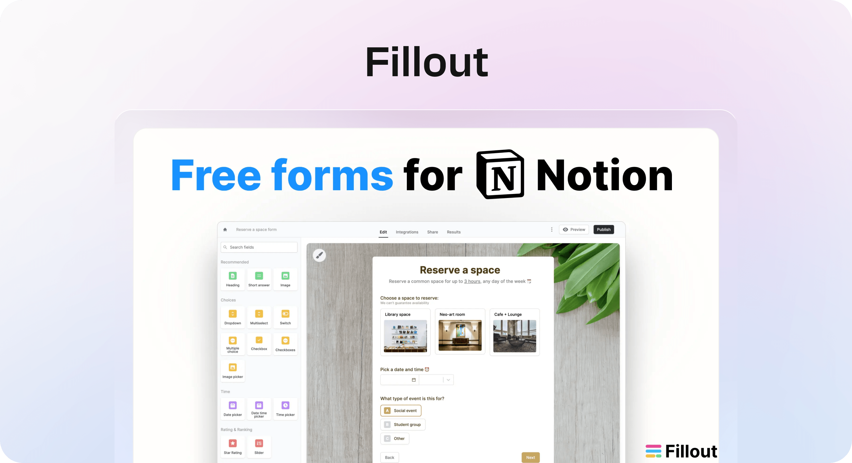 Fillout integration for creating forms connected to Notion databases