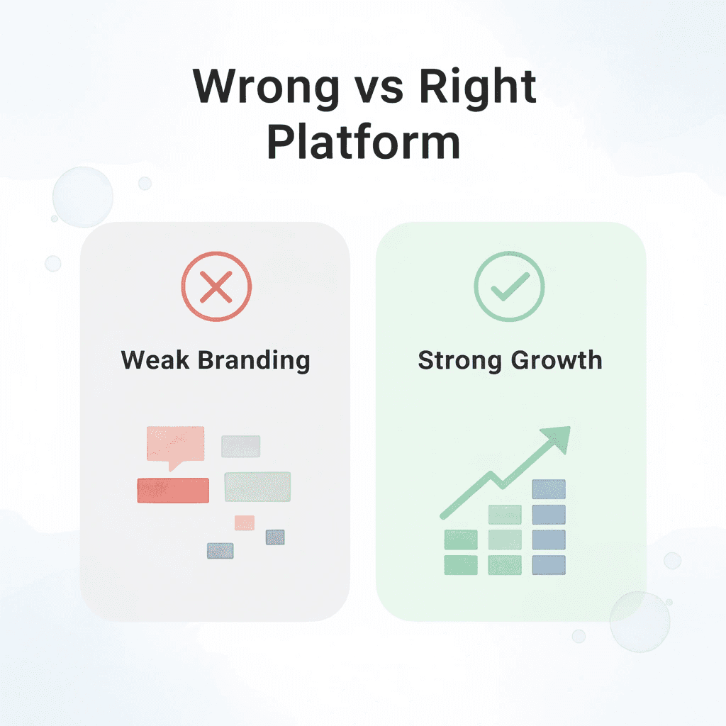 Before and after infographic showing the impact of choosing the wrong versus right print-on-demand platform