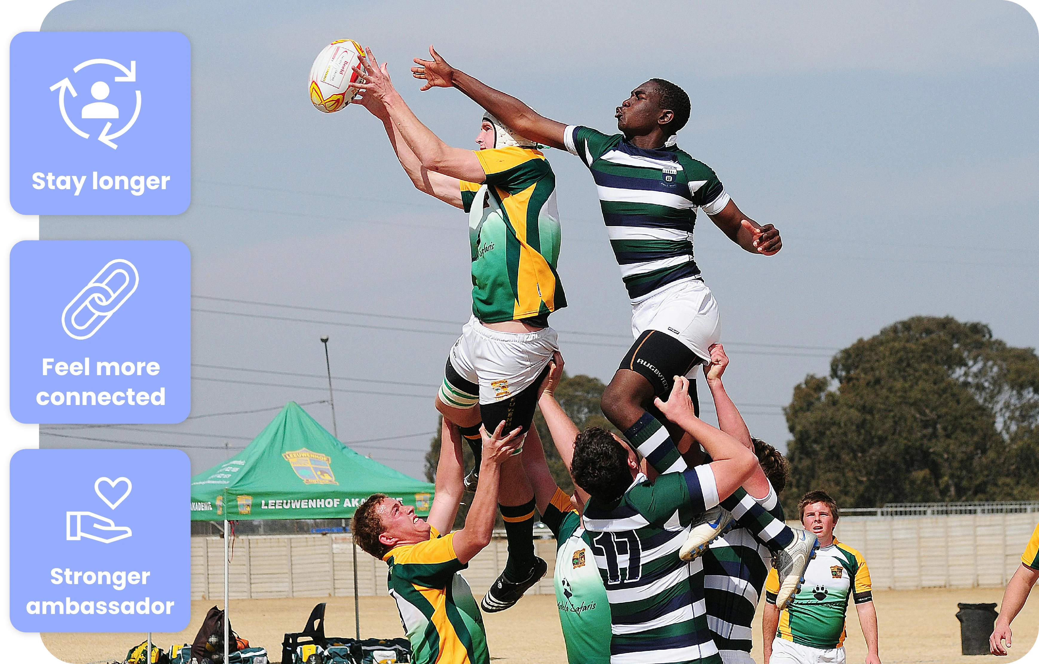 2 photos layered slightly on top of eachother. One shows a stylish man looking at his phone. The other image shows a marketing team discussing information that is layed out on the table in front of them.