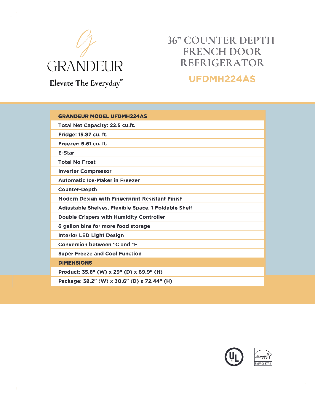  REFRIGERATOR UFDMH224AS FRENCH DOOR