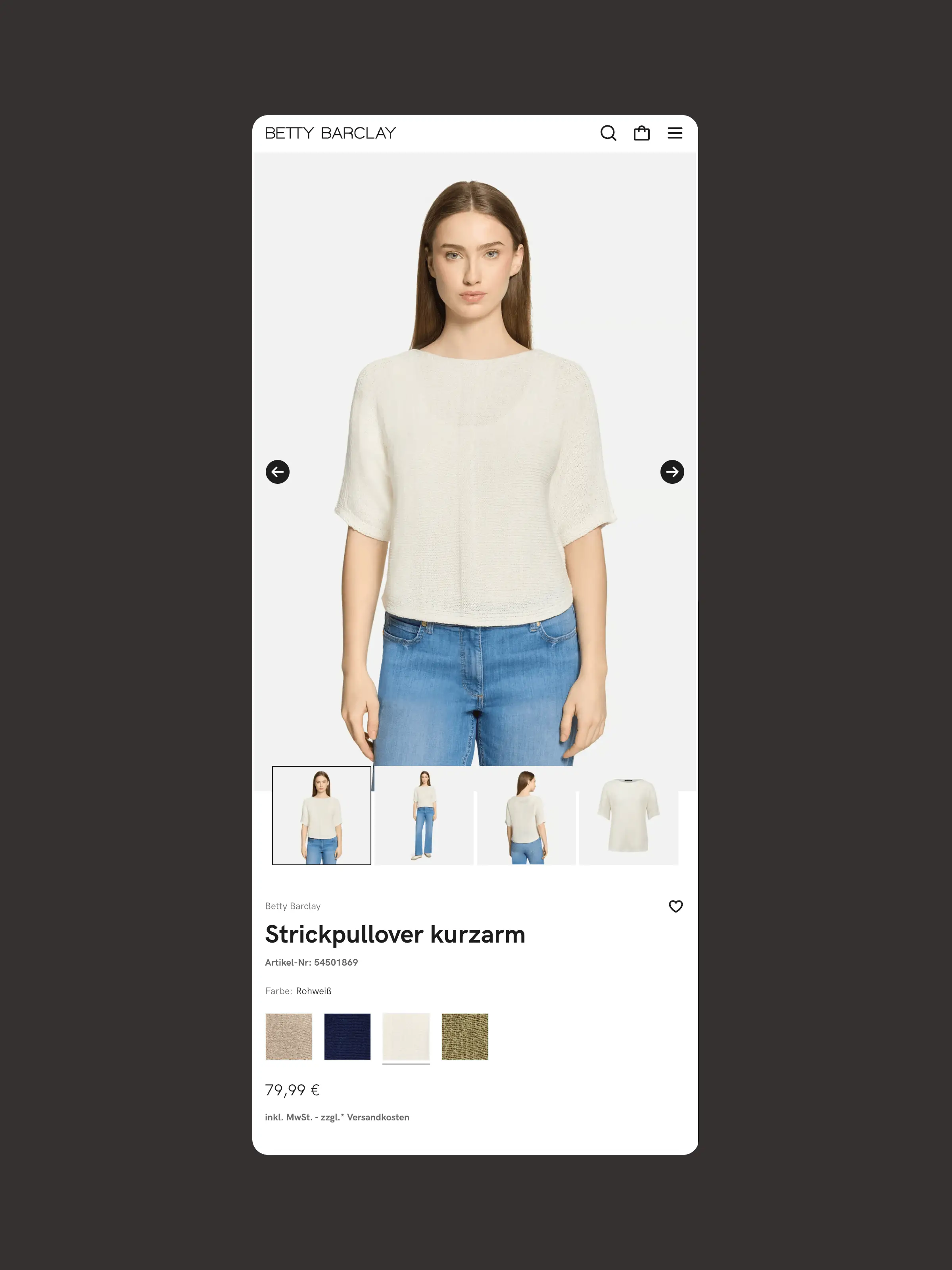 Screenshot von einer Produktdetailseite unseres Kunden Betty Barclay