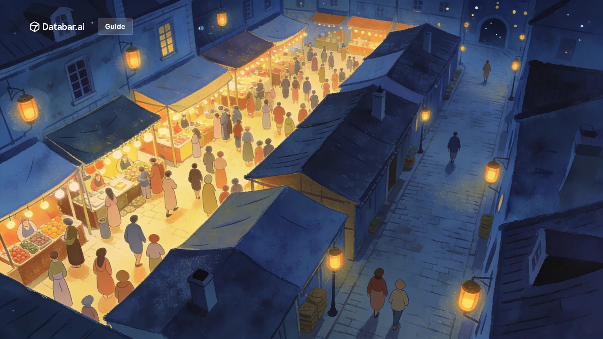 Targeting a competitor's LinkedIn followers, illustrated as two market squares at night, one crowded and lit and the other quiet