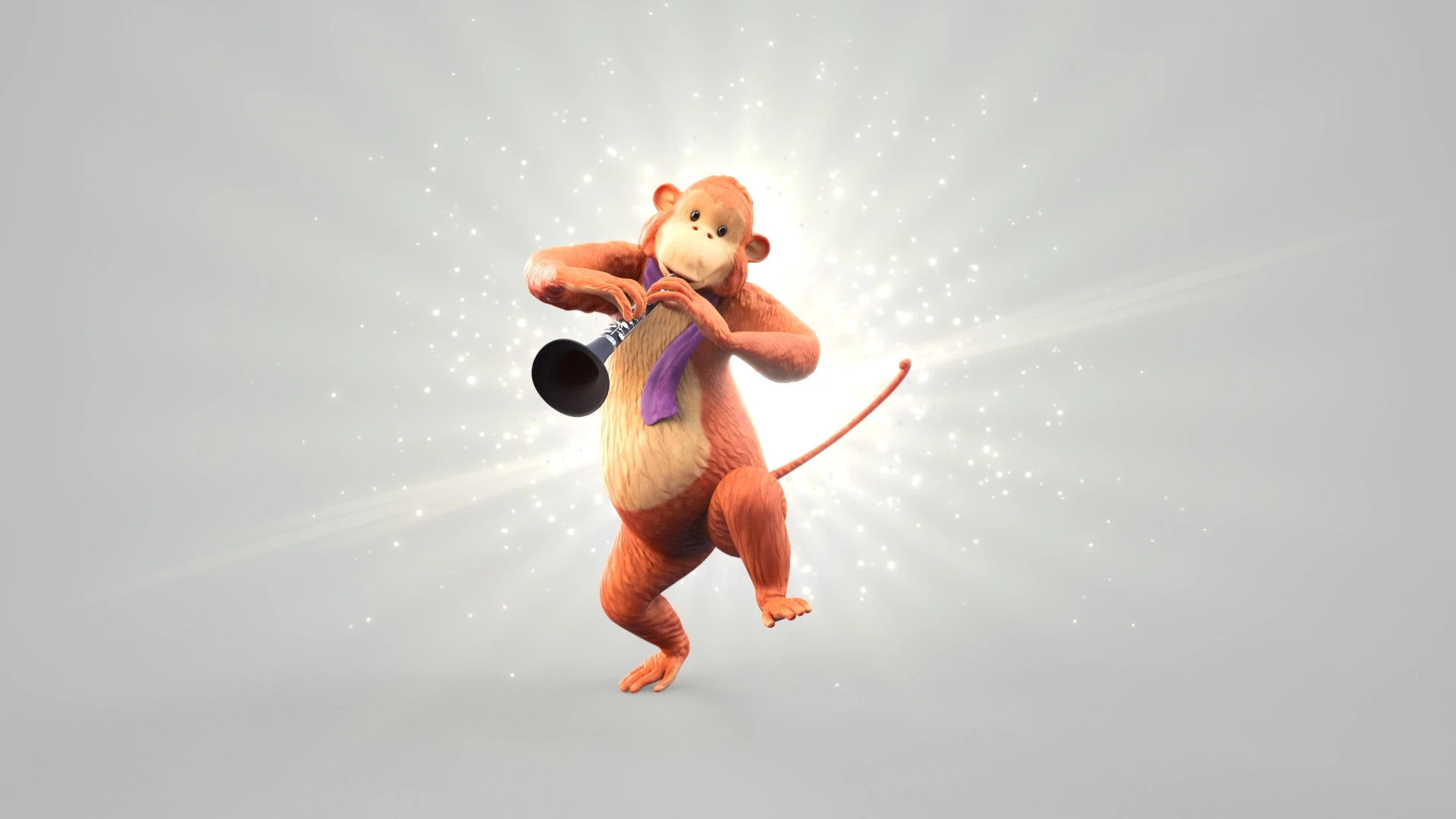 Second version of the adult monkey posed playing a clarinet