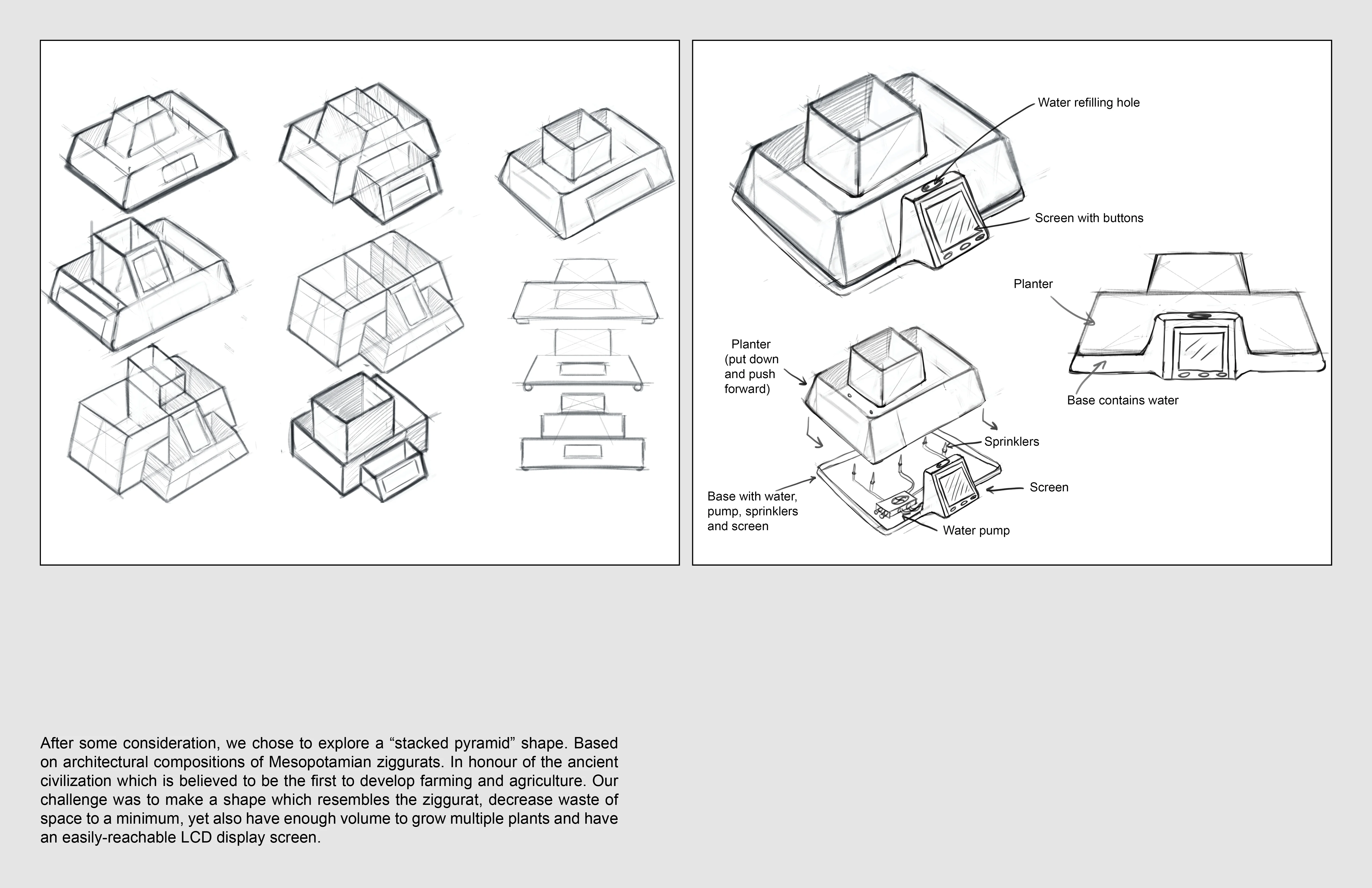 Concept sketches and planter shape exploration.