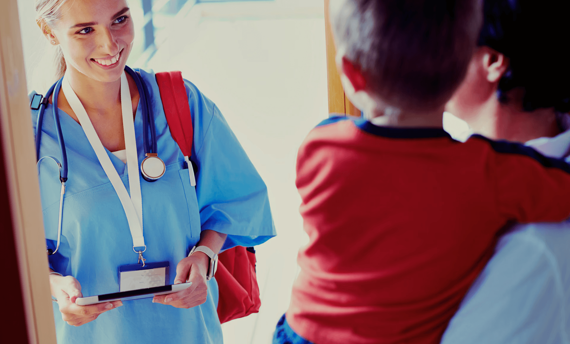 A+P House Calls pediatric provider arriving at a child's home for an in-home sick visit on Long Island, NY