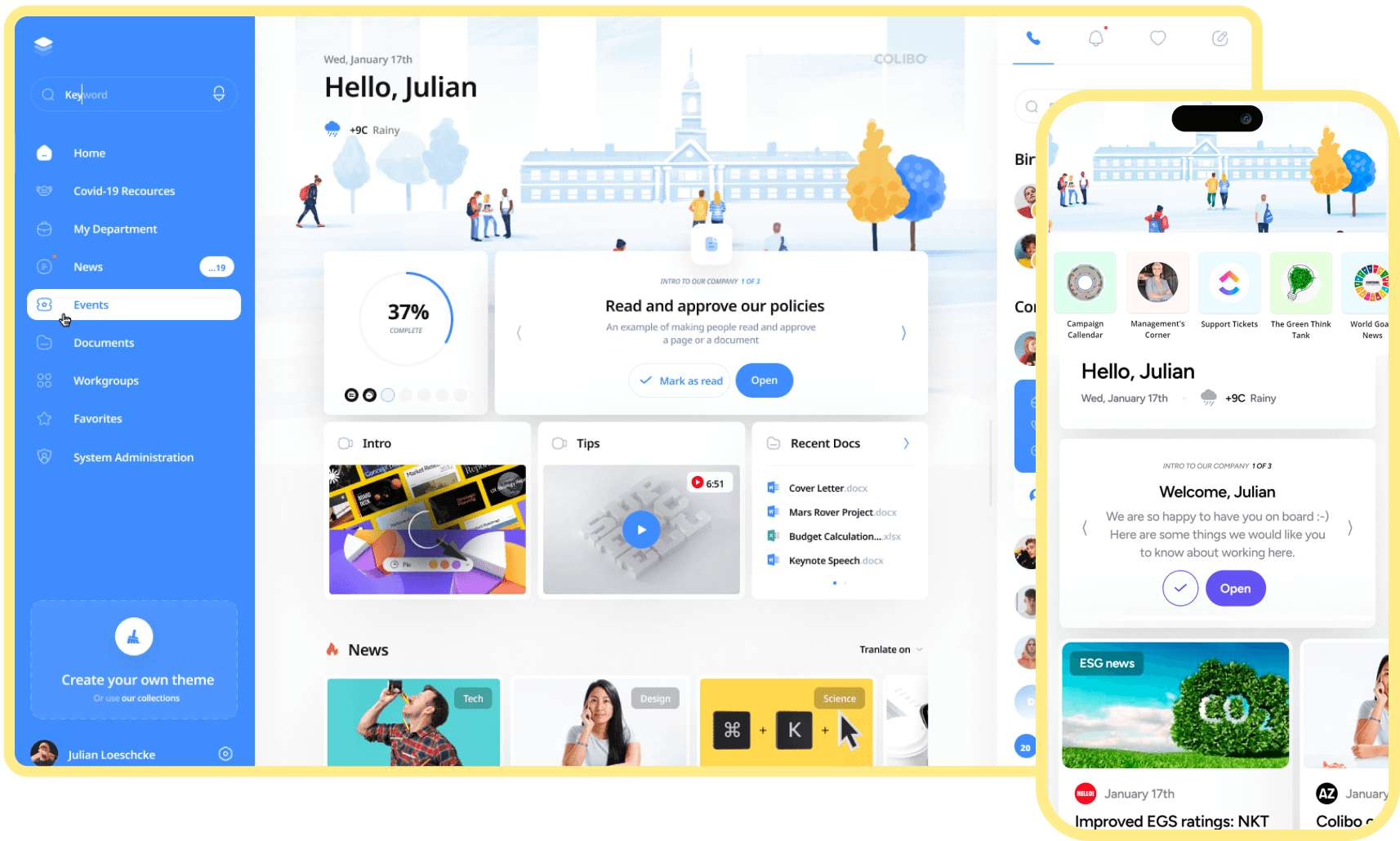Skærmbillede af Colibo intranet interface