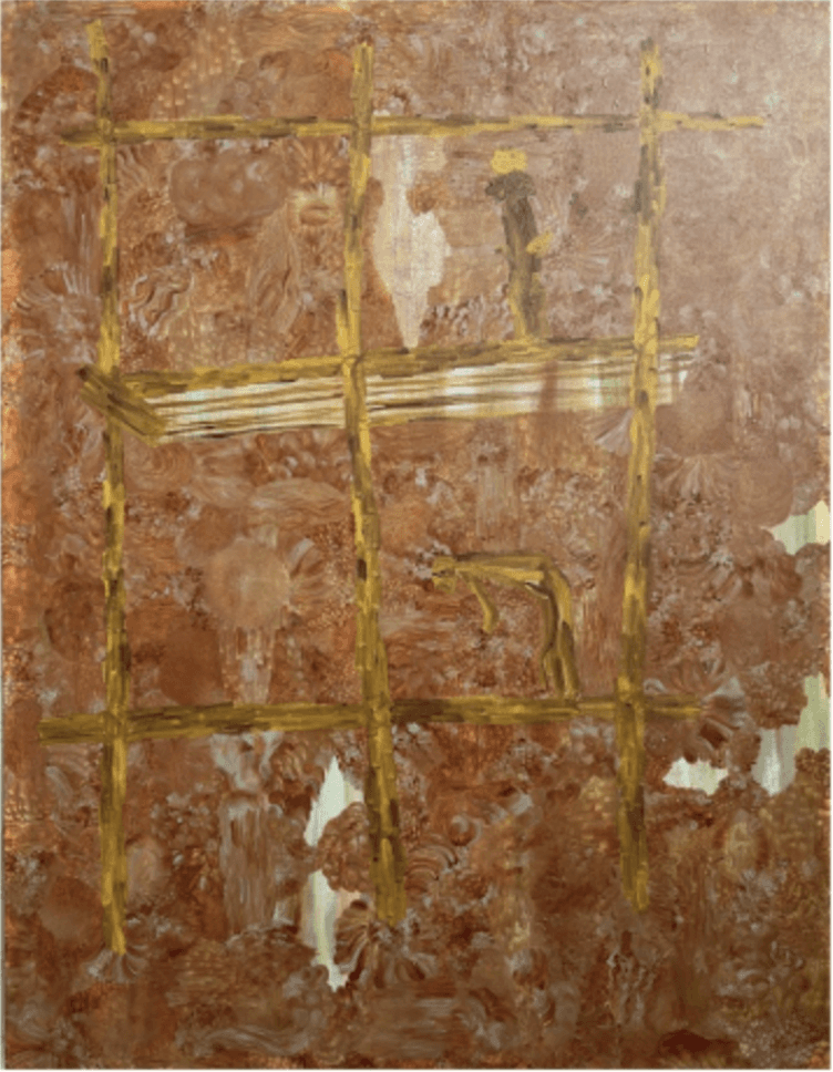 herd of sheep on road painting