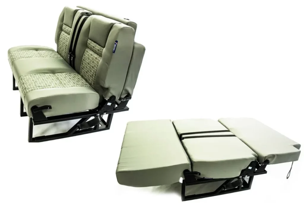 Camper van RIB Bed in both seat and bed positions