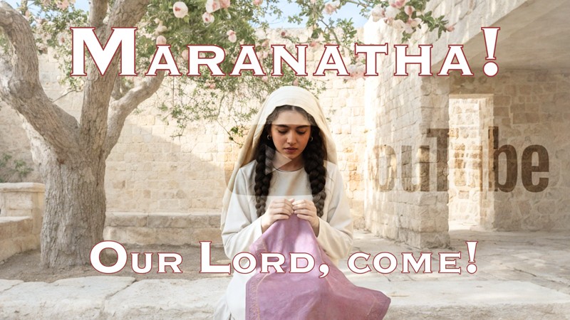 Sacred artwork by Faith and Verse. © Faith and Verse, 2025. All rights reserved. Advent meditation—a young Judaic girl seated beneath a fig tree holding a scroll, symbolizing longing, prophecy, and the prayer “Our Lord, come.”