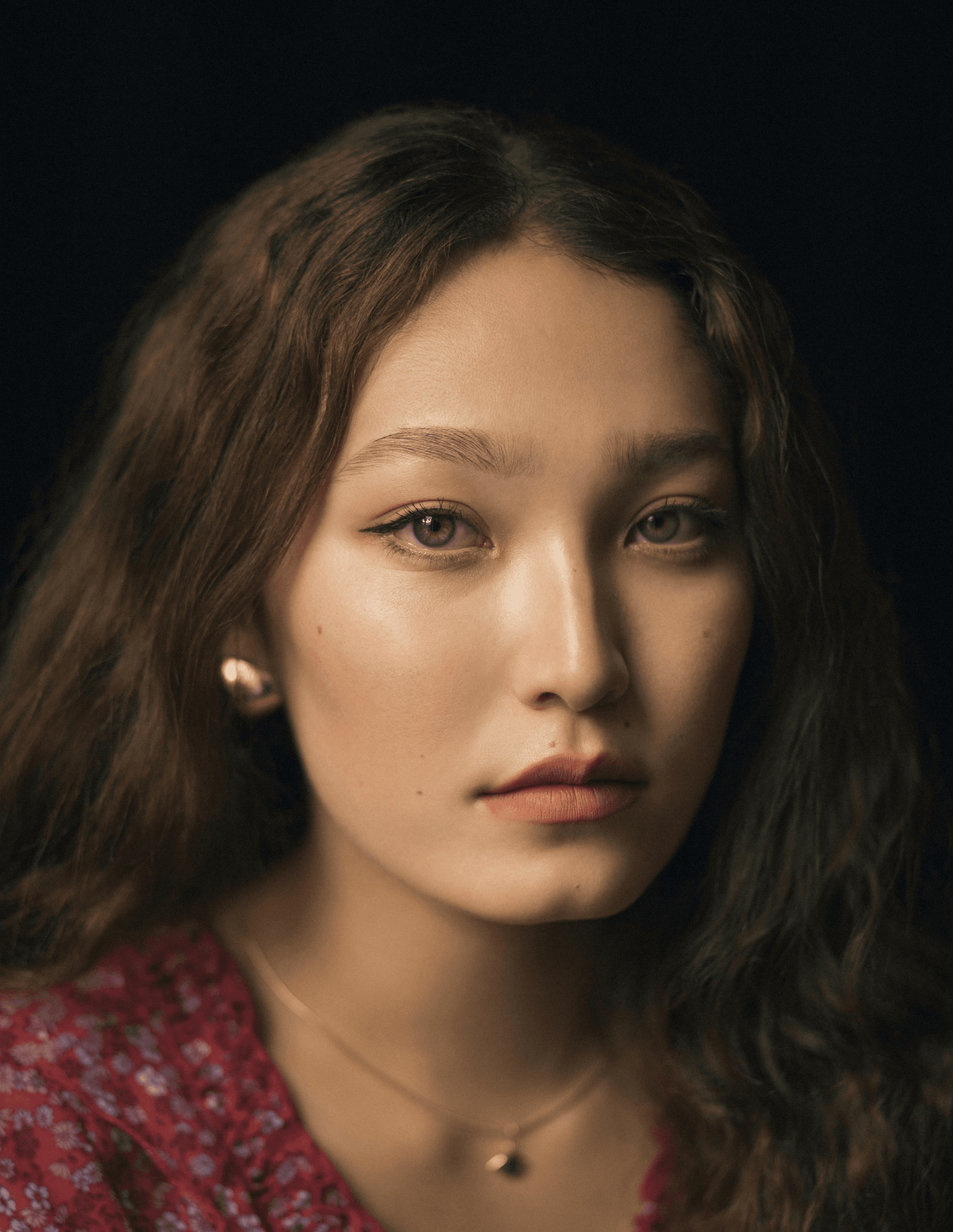 women's red floral top