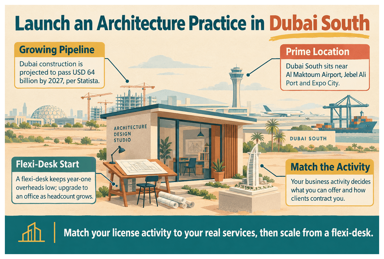 Infographic: Setting Up an Architecture Services Business in Dubai South: License, Cost and Steps