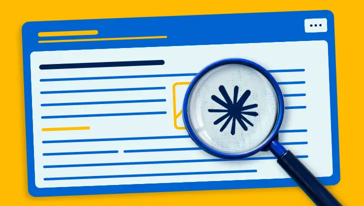 Magnifying glass revealing a hidden digital watermark on a web page interface.