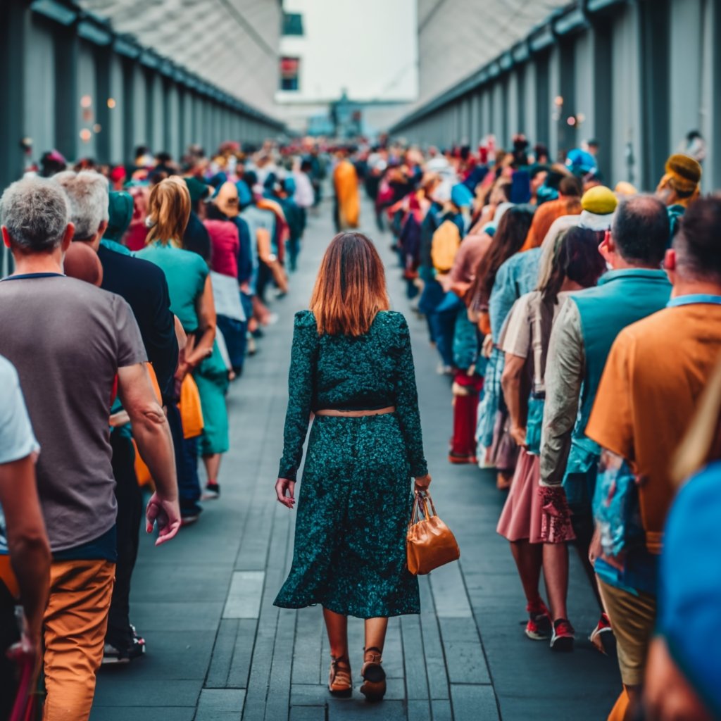 A split image showing a lengthy queue on one side and a clear, open path on the other.