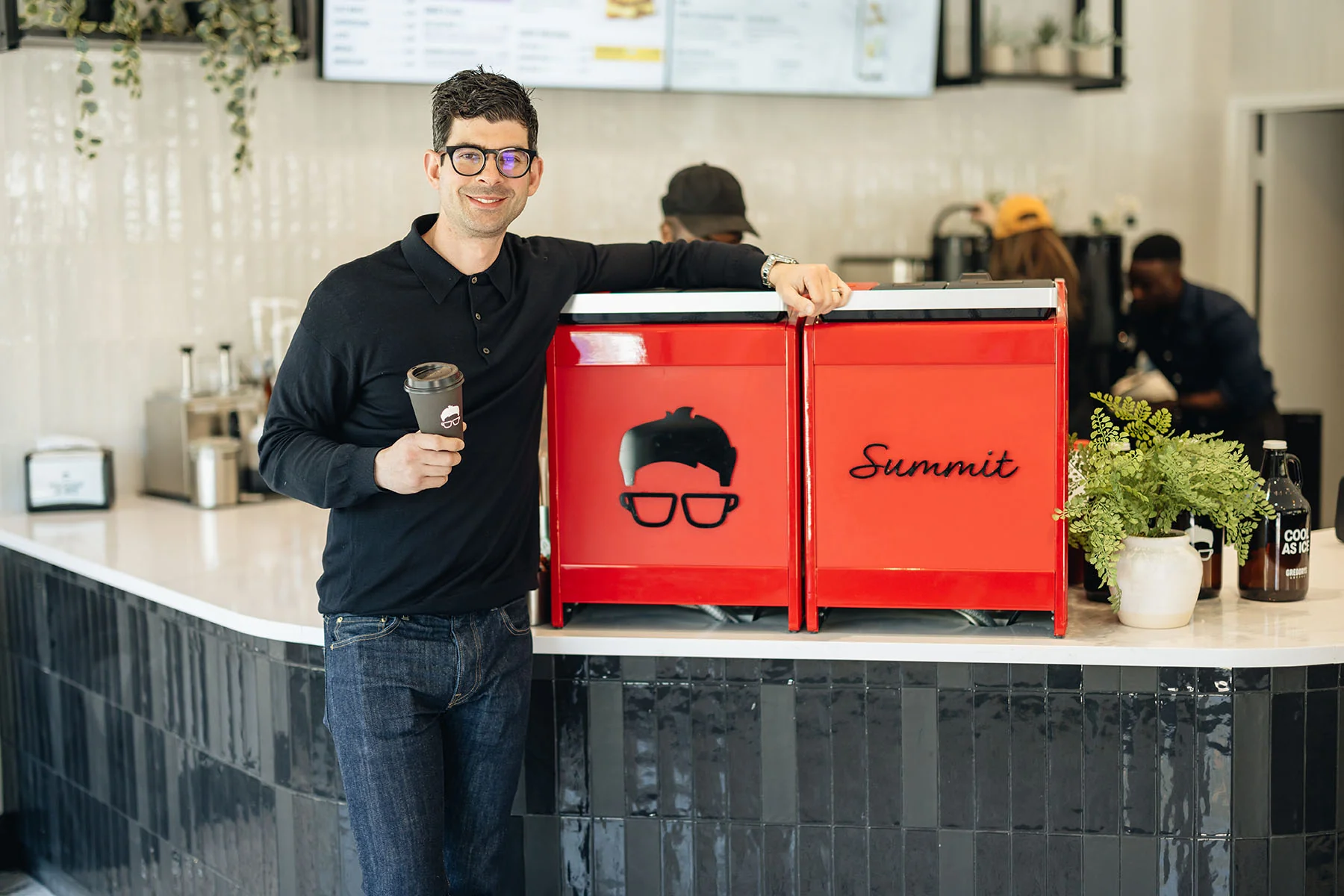Customer ordering at a small business counter