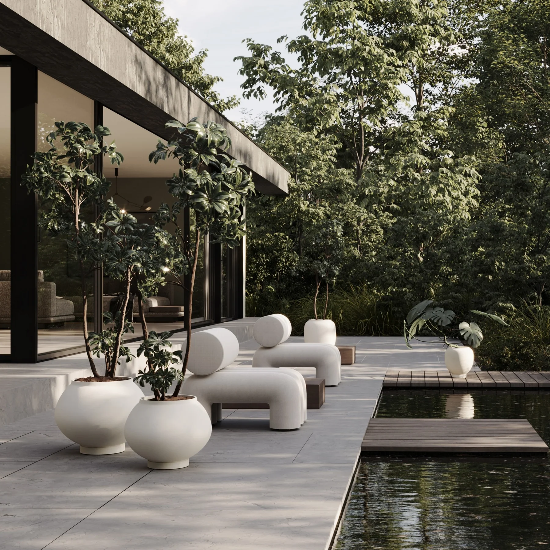 Geometric wooden wall panels with angled shapes and warm highlights.