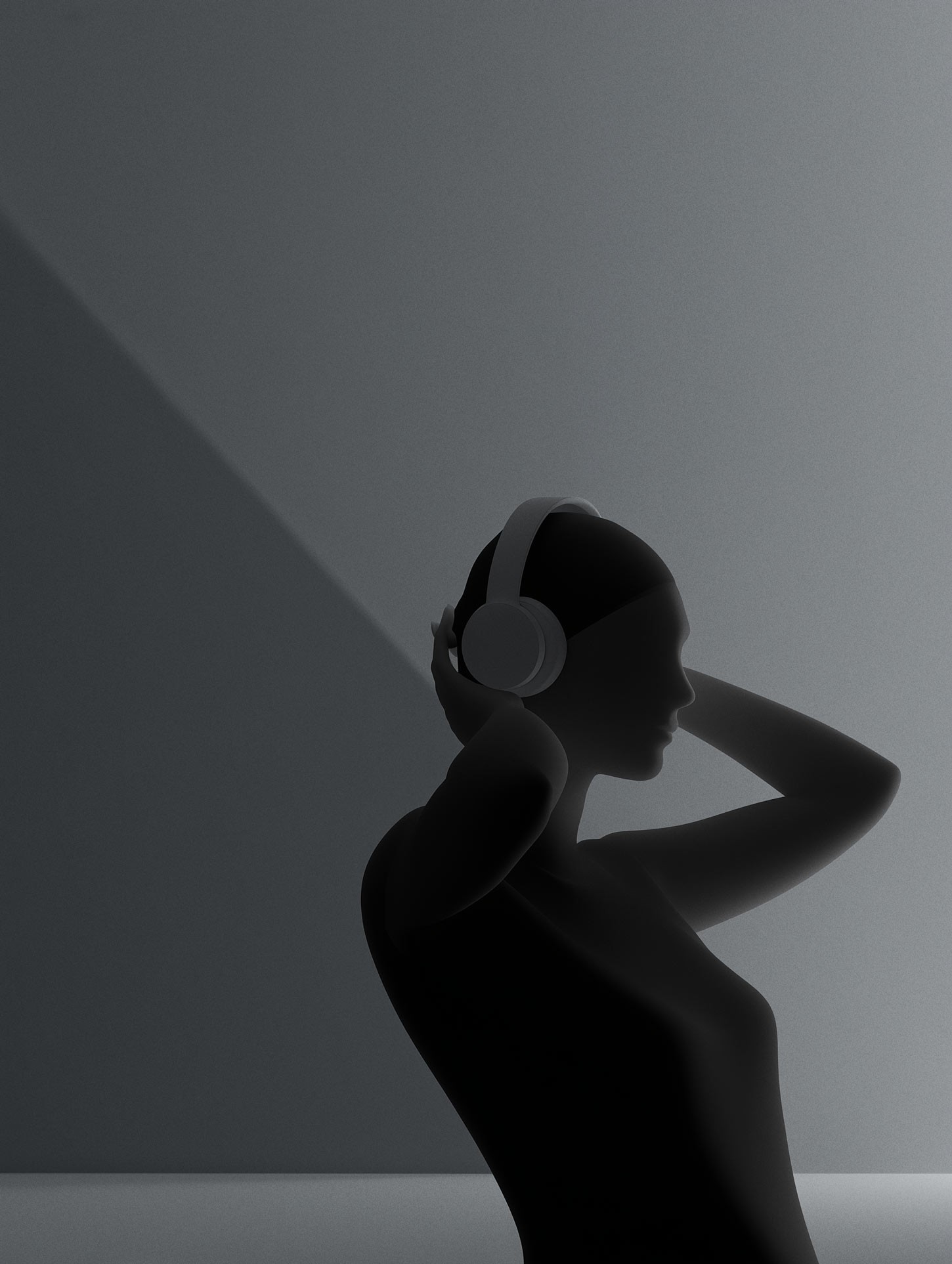 Silhouette of person wearing headphones