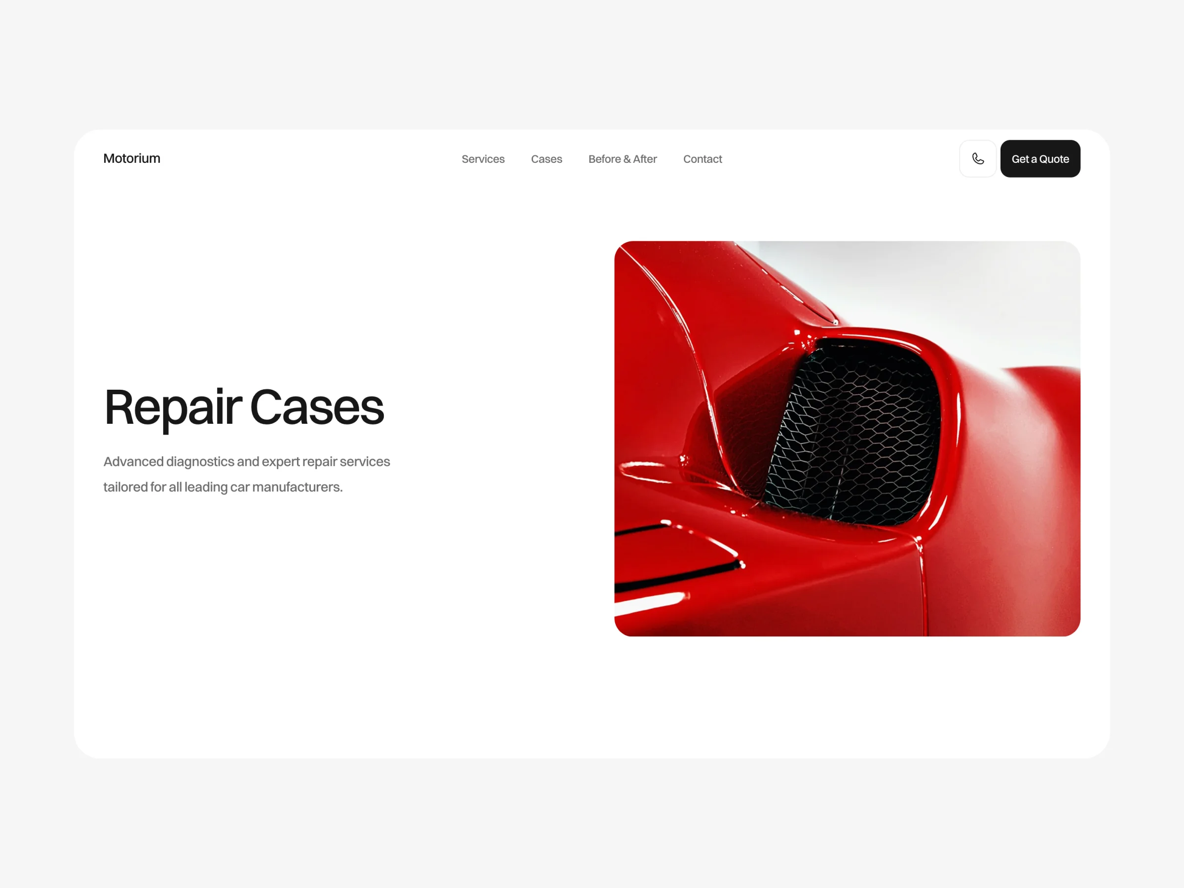 Car repair website template repair cases and diagnostics showcase