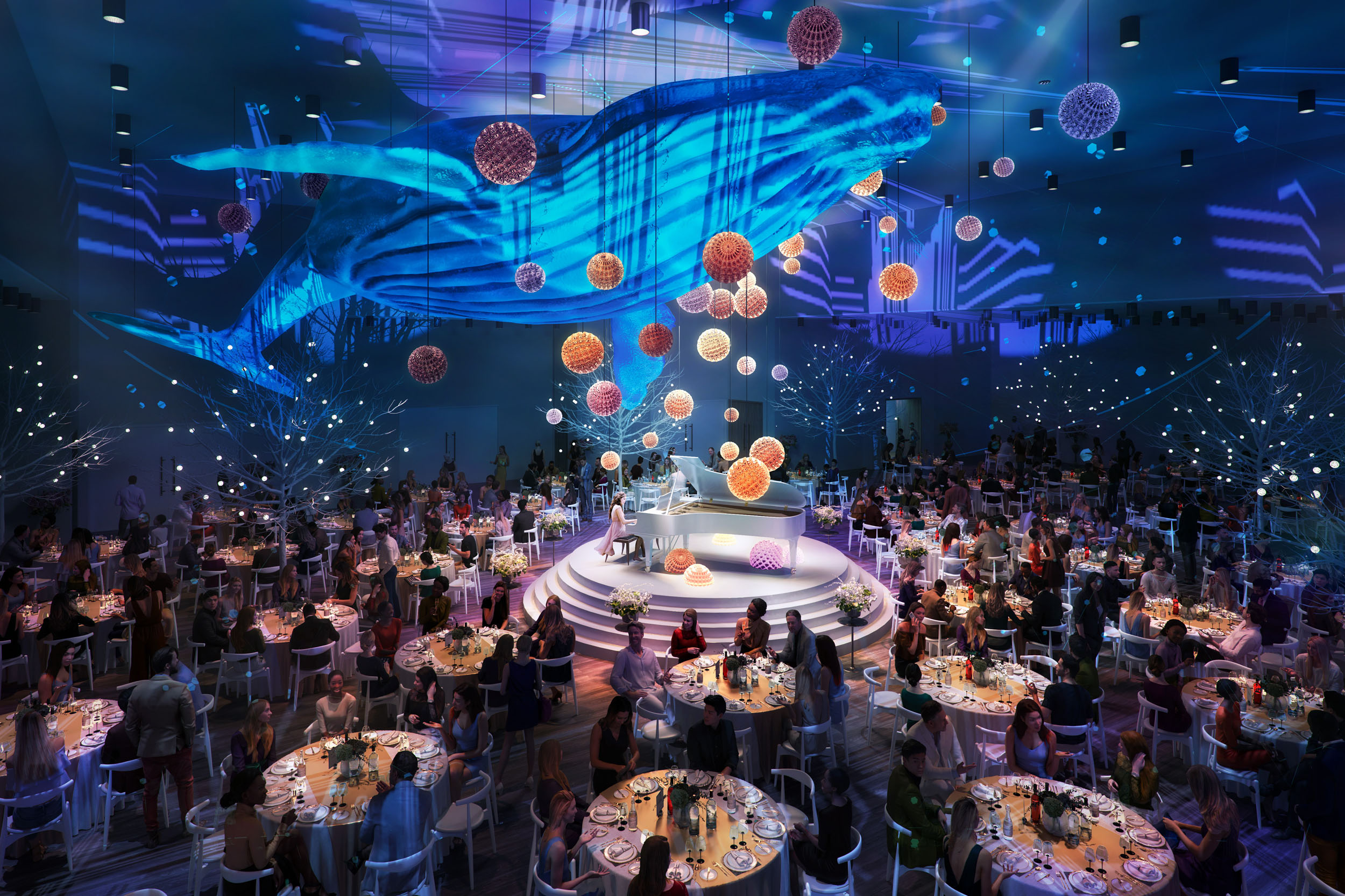 Architectural CGI render of an event space visual storytelling. Property visualizations.