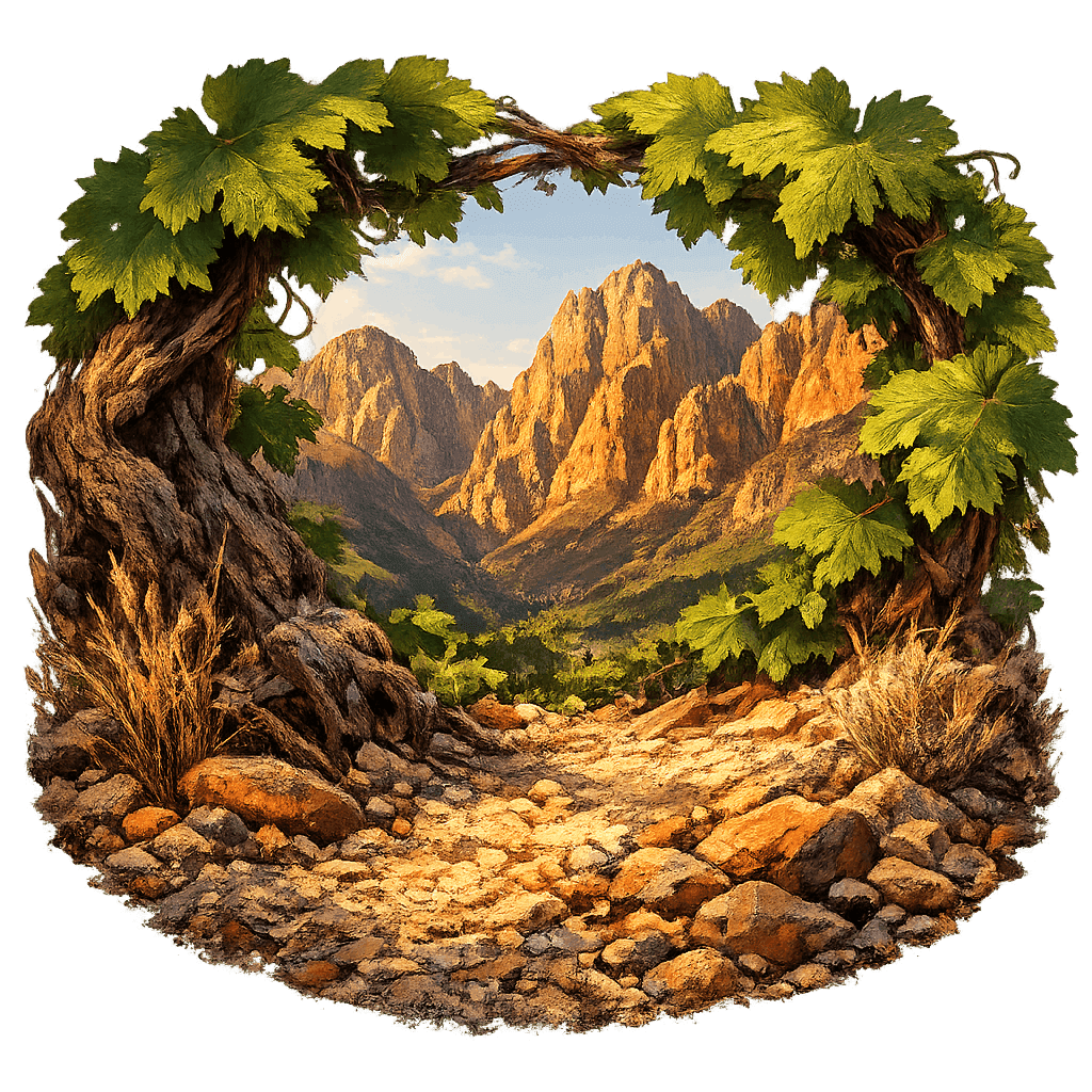 Detailed graphic of the Jonkershoek Valley wine region.