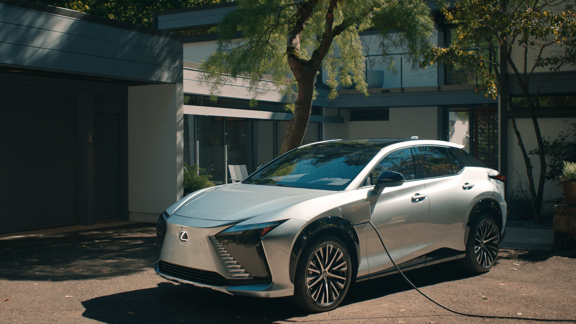 Lexus EV drives through woods