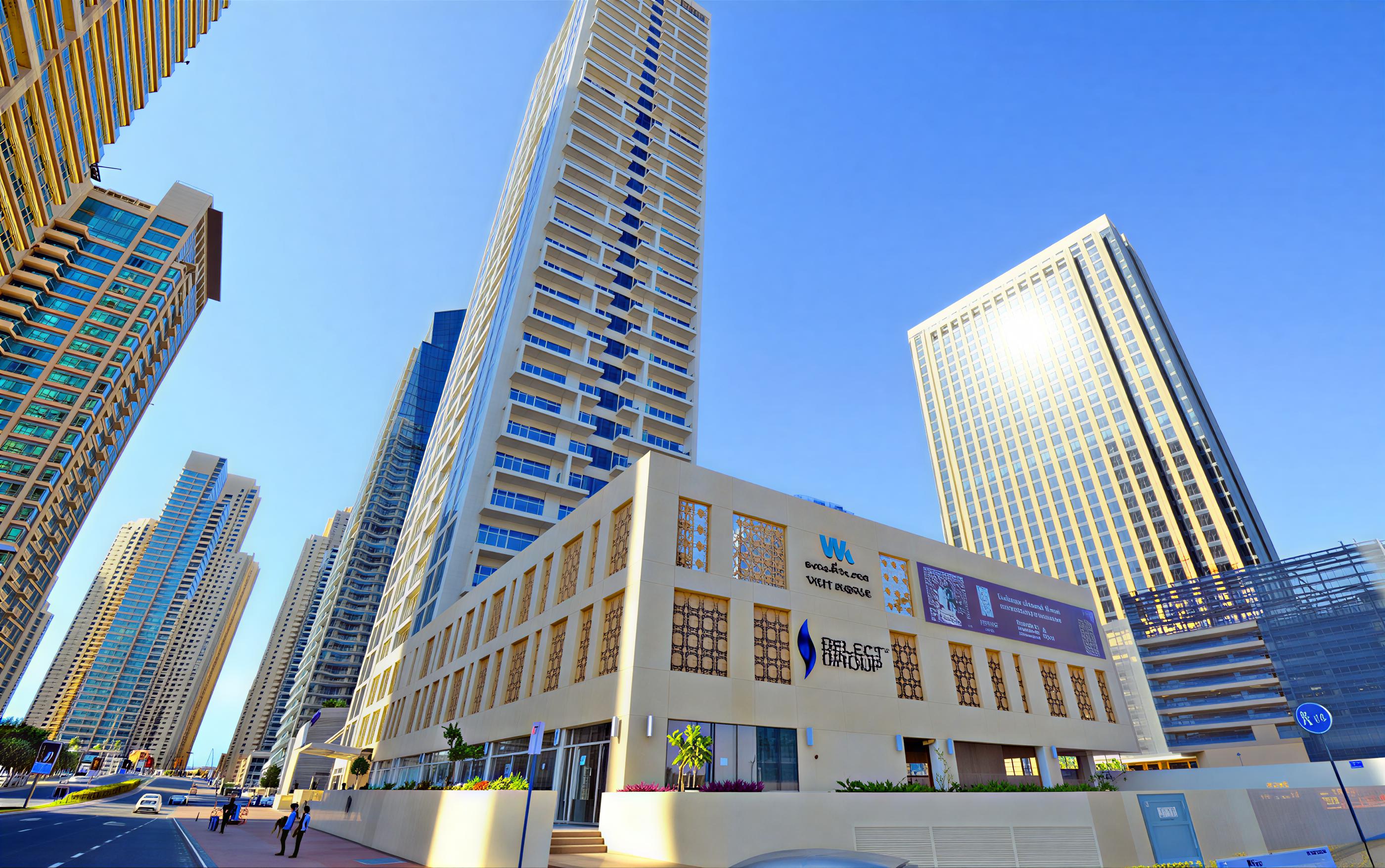 A view of the West Avenue Tower being built in downtown Dubai, highlighting its contemporary design and urban setting.