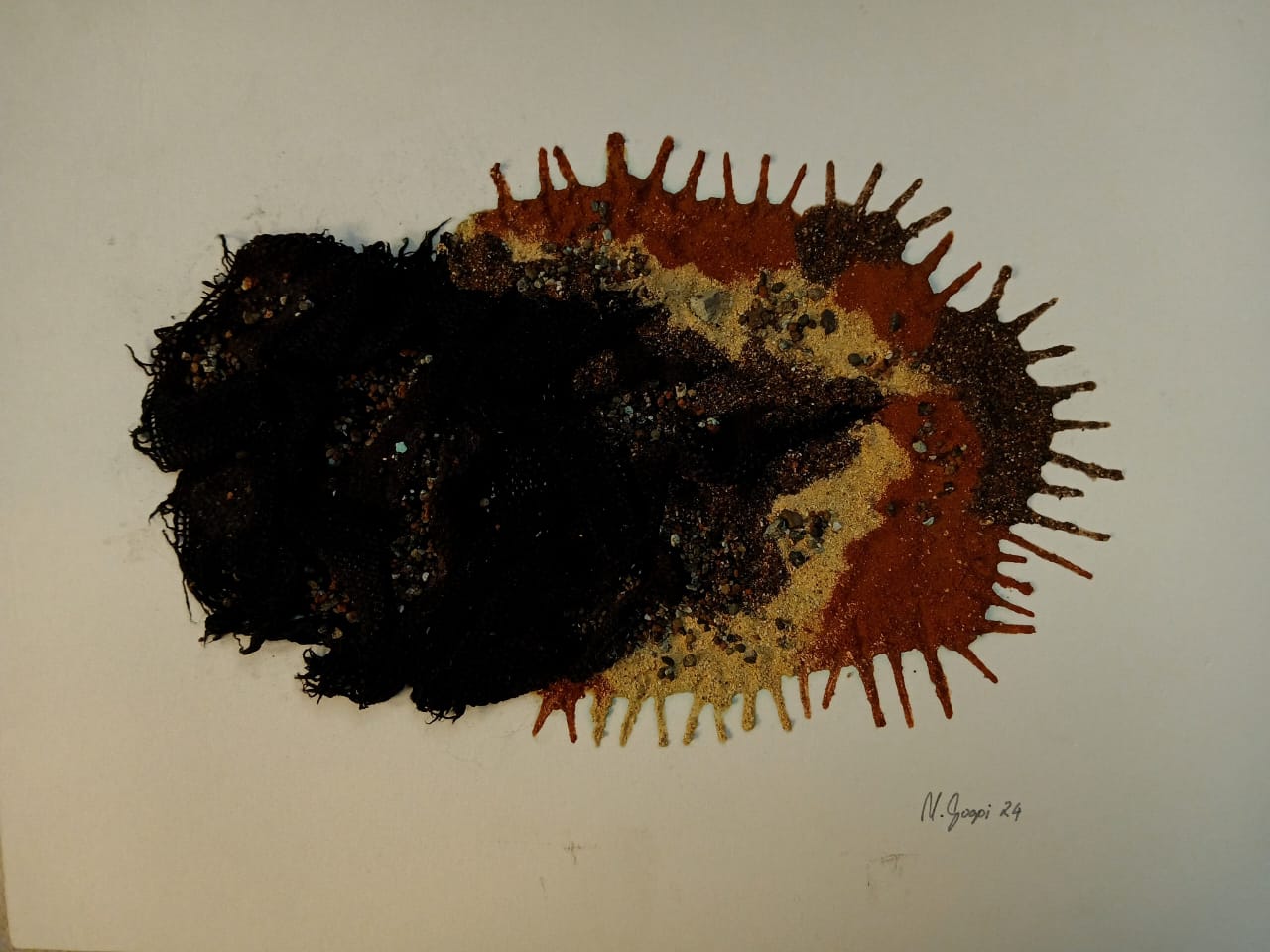 herd of sheep on road painting