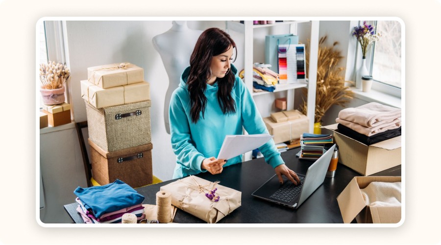 Woman looking at a computer