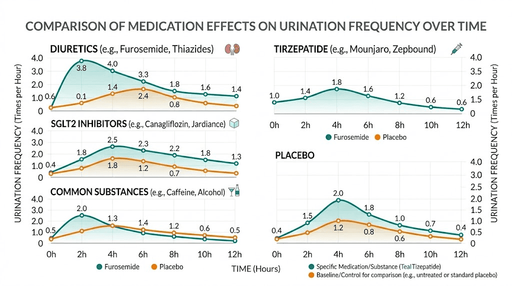 Medications and substances that increase urination while on tirzepatide