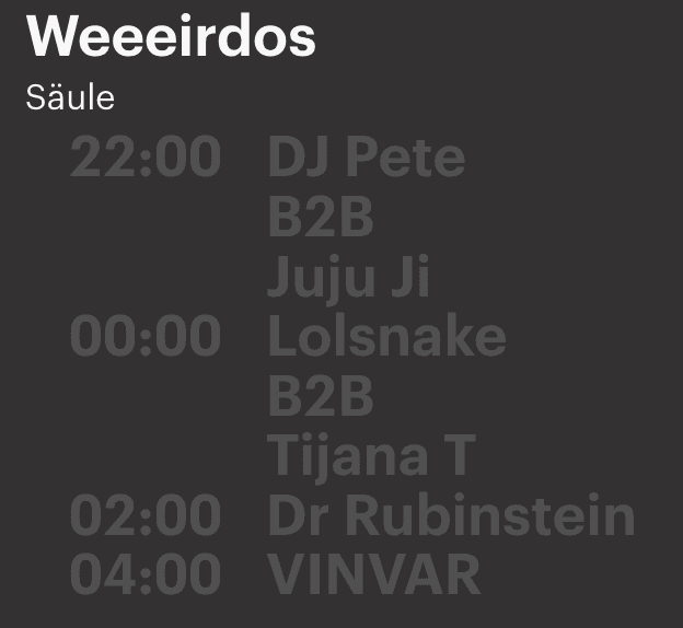 Timetable Live from Earth Berghain November 2024