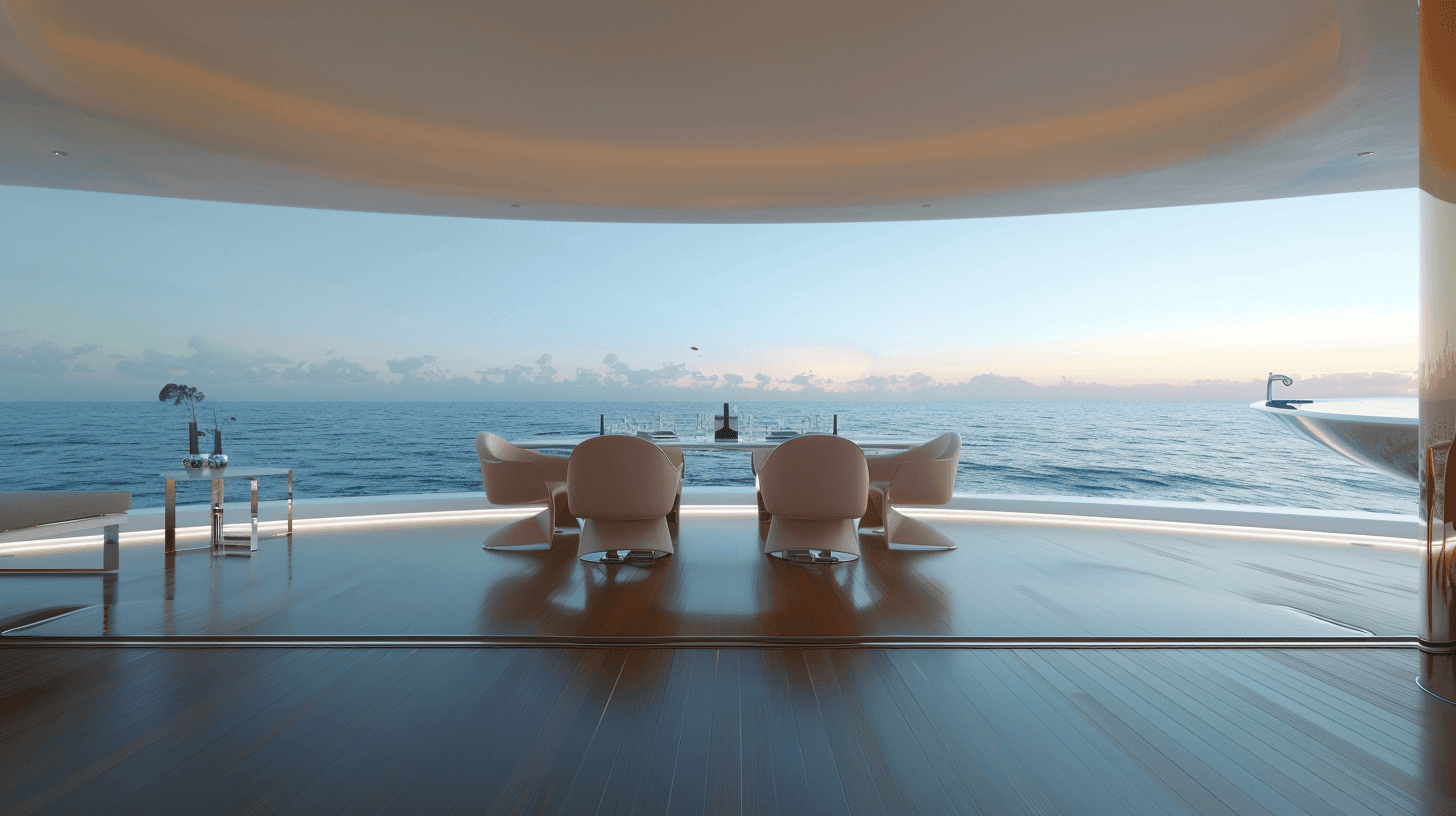 modern open lounge with palm trees outside