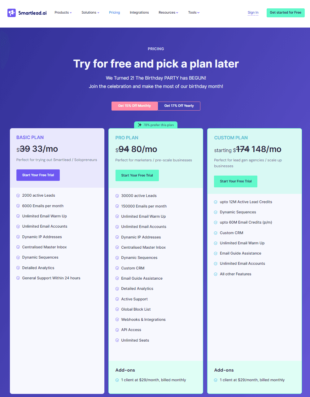 Smartlead's Pricing Plans