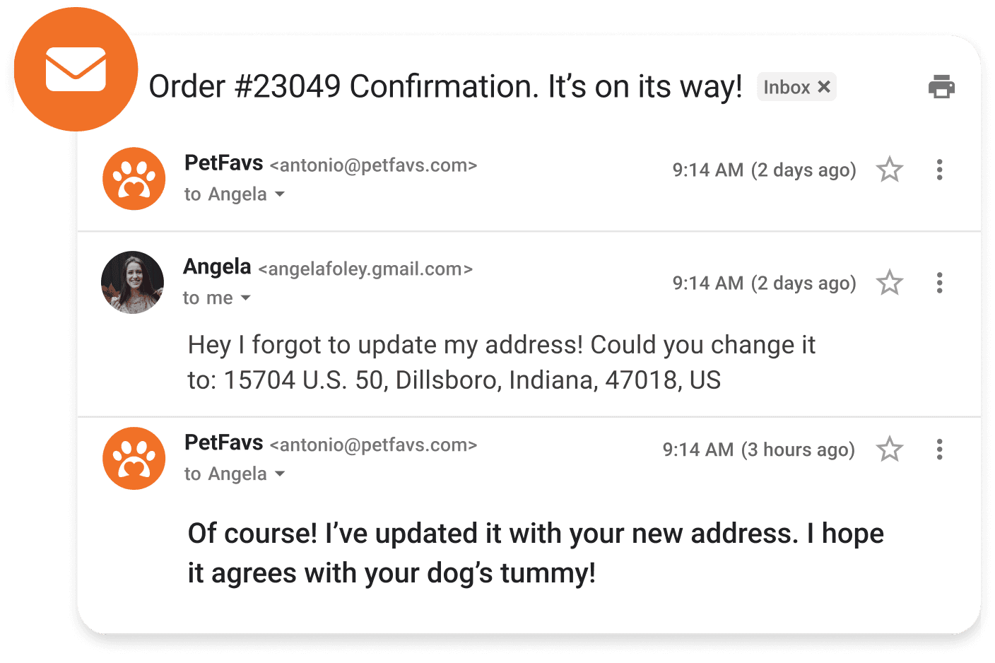 Text chat: "I have been waiting for my order for 2 weeks! I'm never ordering from you again!" - Showing that the sentiment detected is "Anger"  