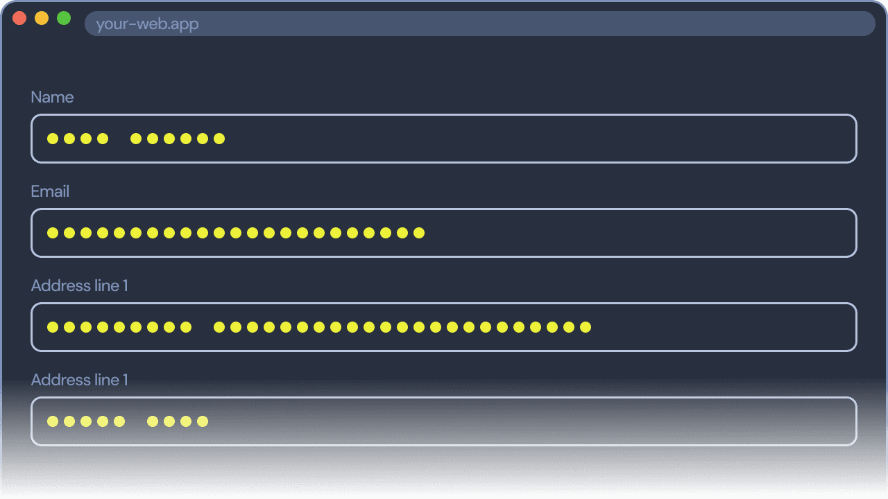 Masked input values on a session replay playback.