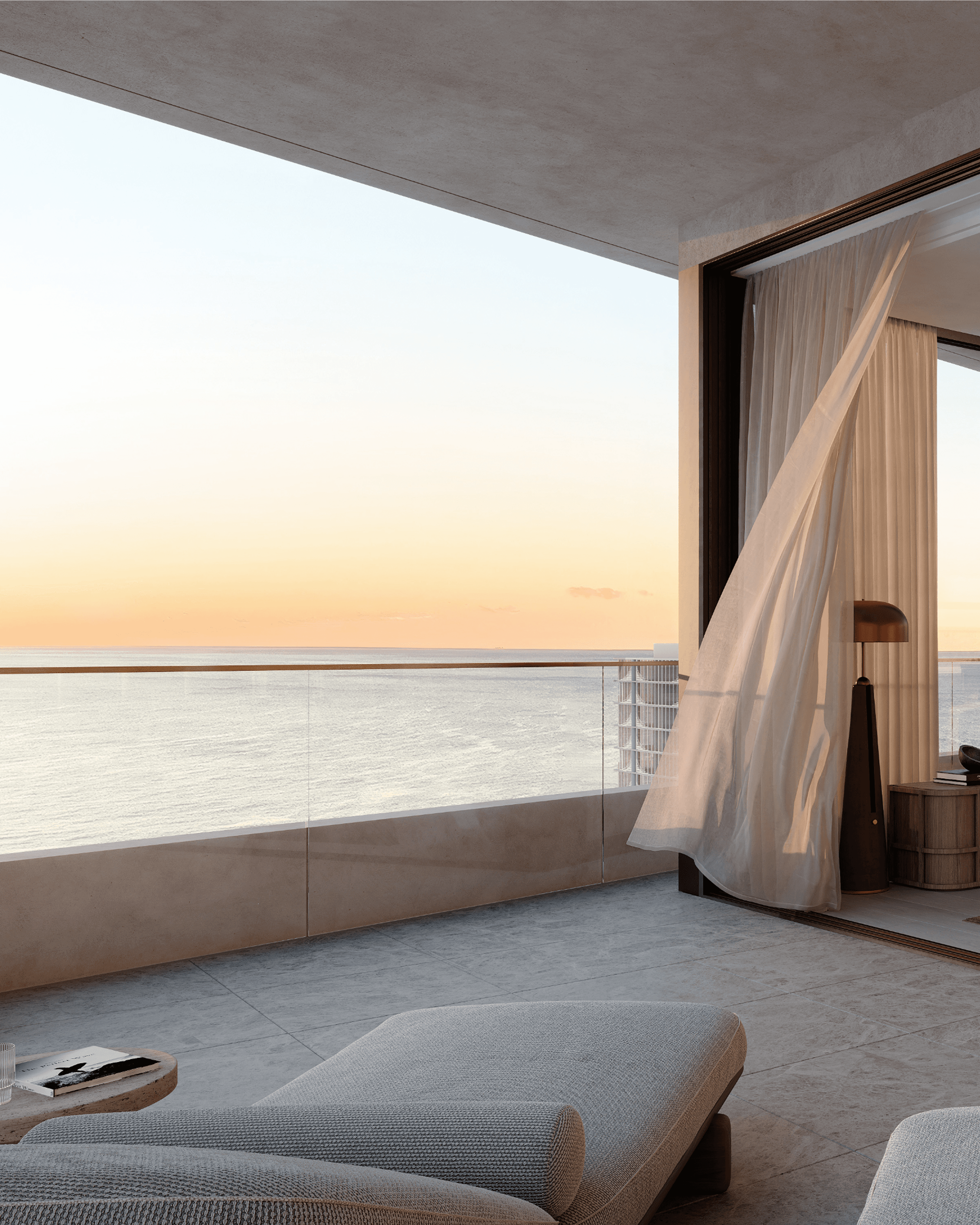 Ocean-facing balcony of a Surfer residence