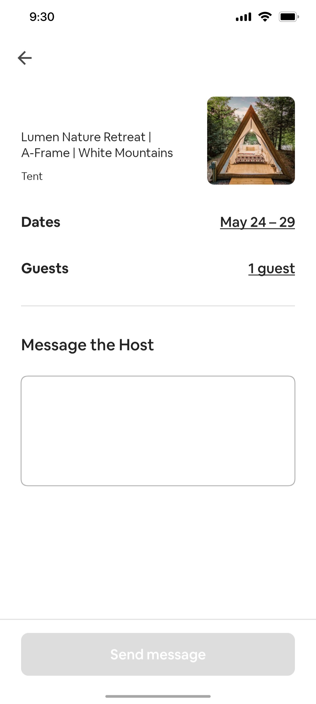 Airbnb Message Host screen