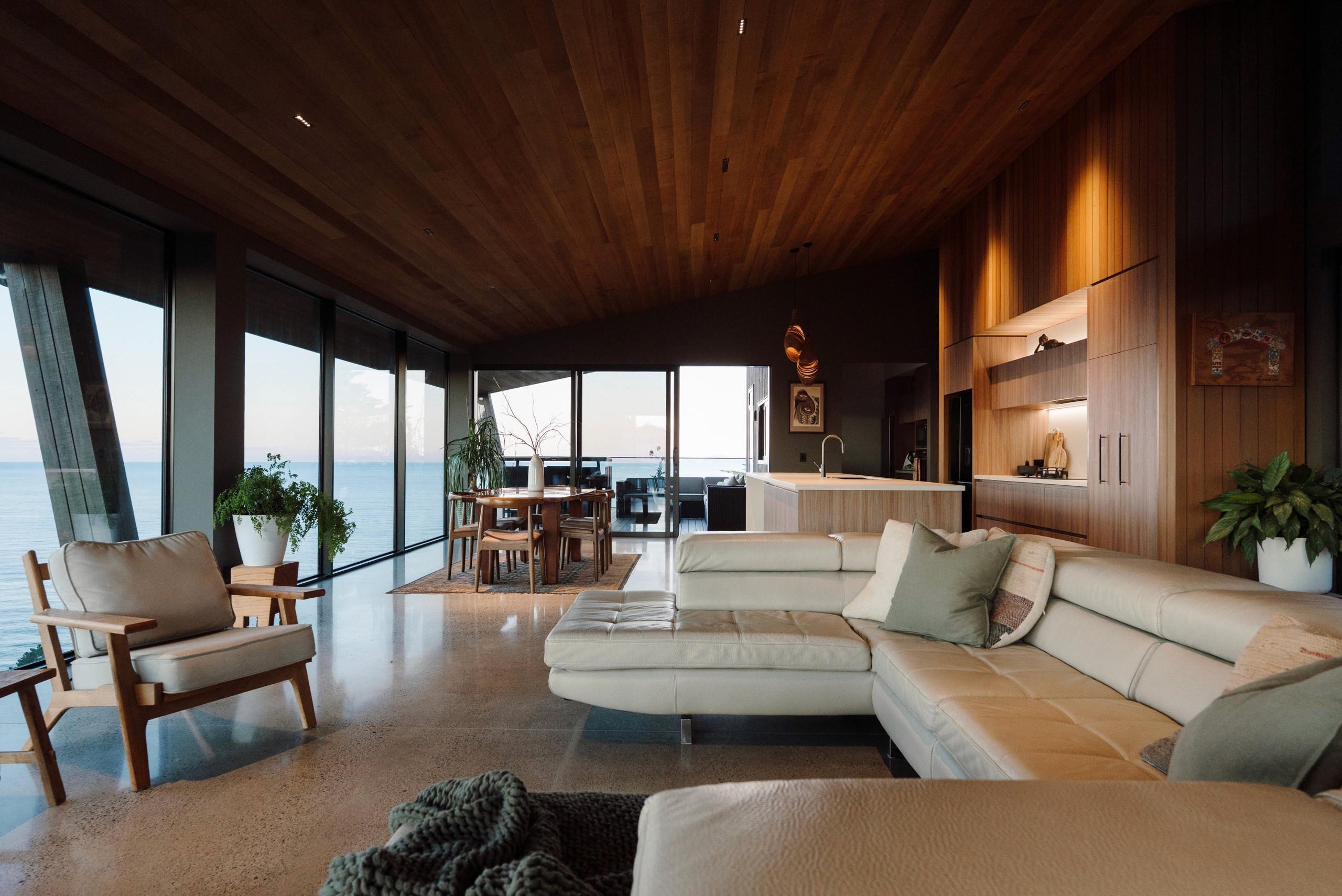 Living room under a timber ceiling